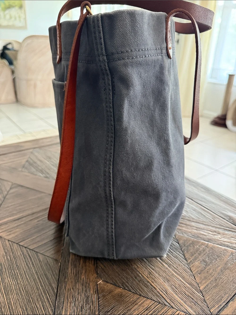 Madewell Transport Tote Dark Wash Canvas & Brown Leather Crossbody Bag